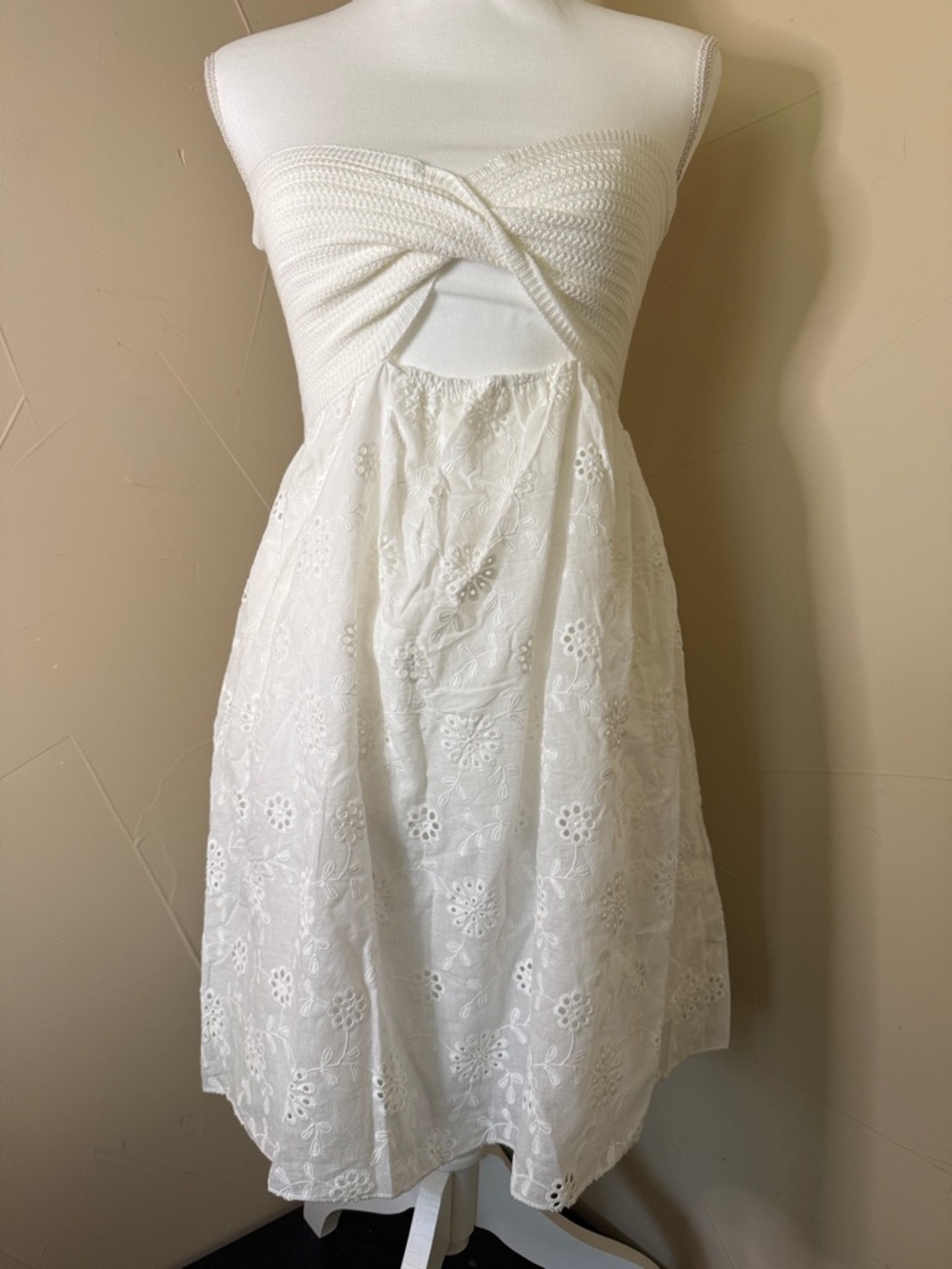 Princess Polly White Strapless Eyelet Twist Cutout Sundress